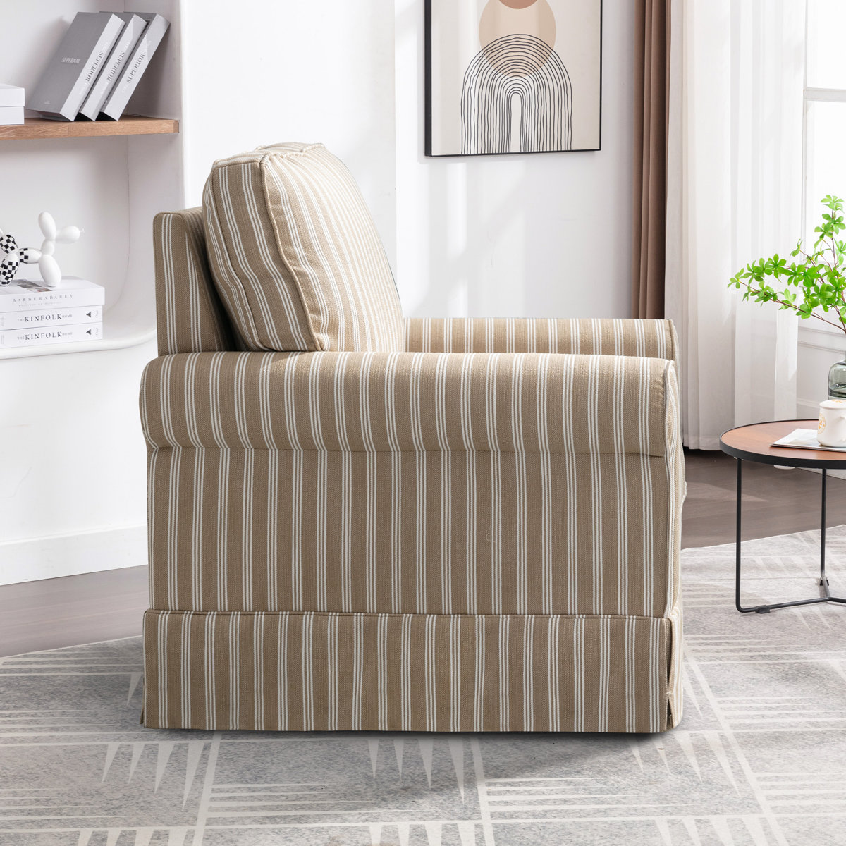Eilzabeth 33" W Modern Soft Wide Upholstered Striped Swivel Arm Accent Chair